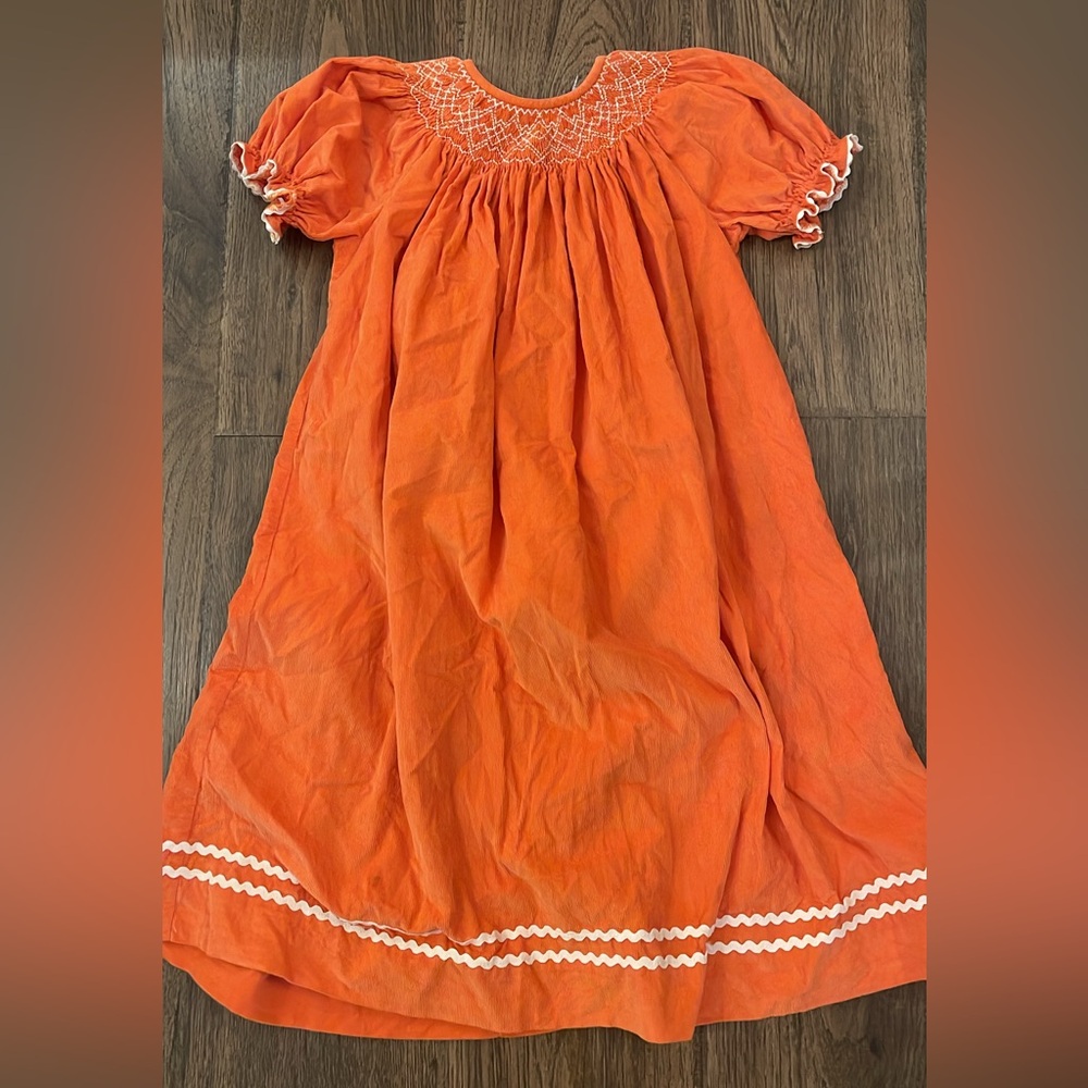 Orange Smocked corduroy dress size 6 Southern Sunshine Kids